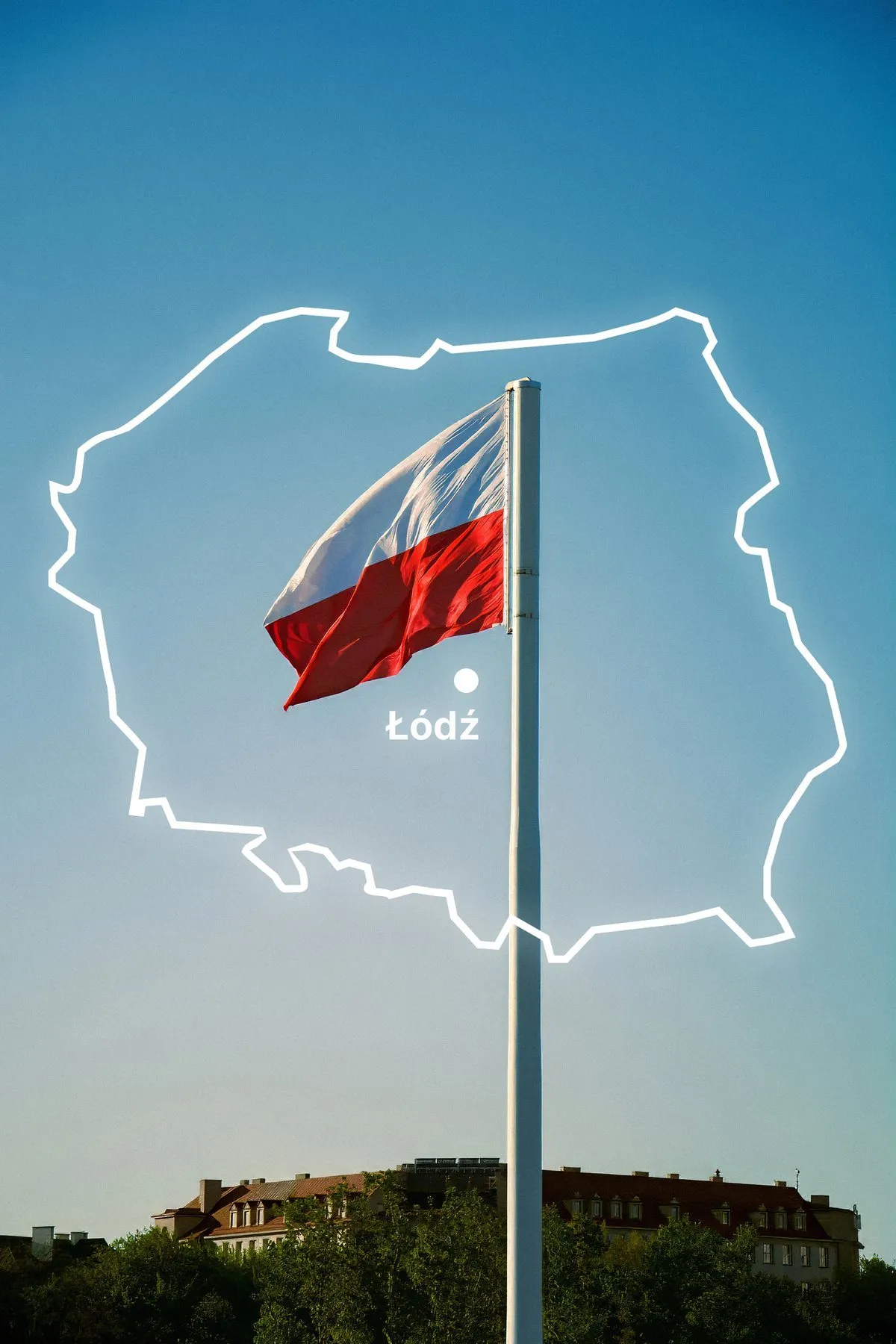 Drapeau polonais et carte de la Pologne situant Łódź